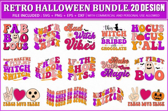 Halloween Retro SVG Bundle, Cute PNG